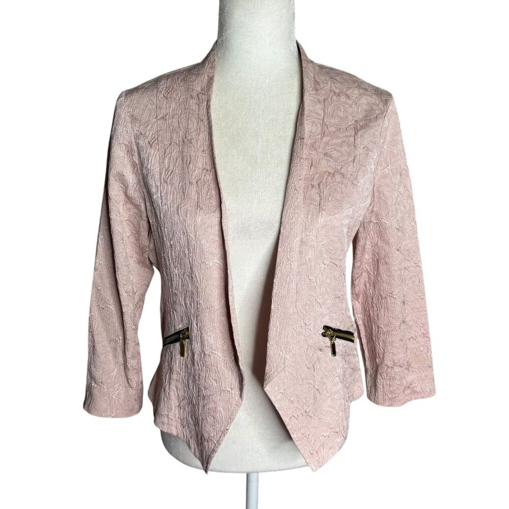 Charlotte Russe Open Front Blazer Jacket Large Light Pink Gold Zip Faux Pockets